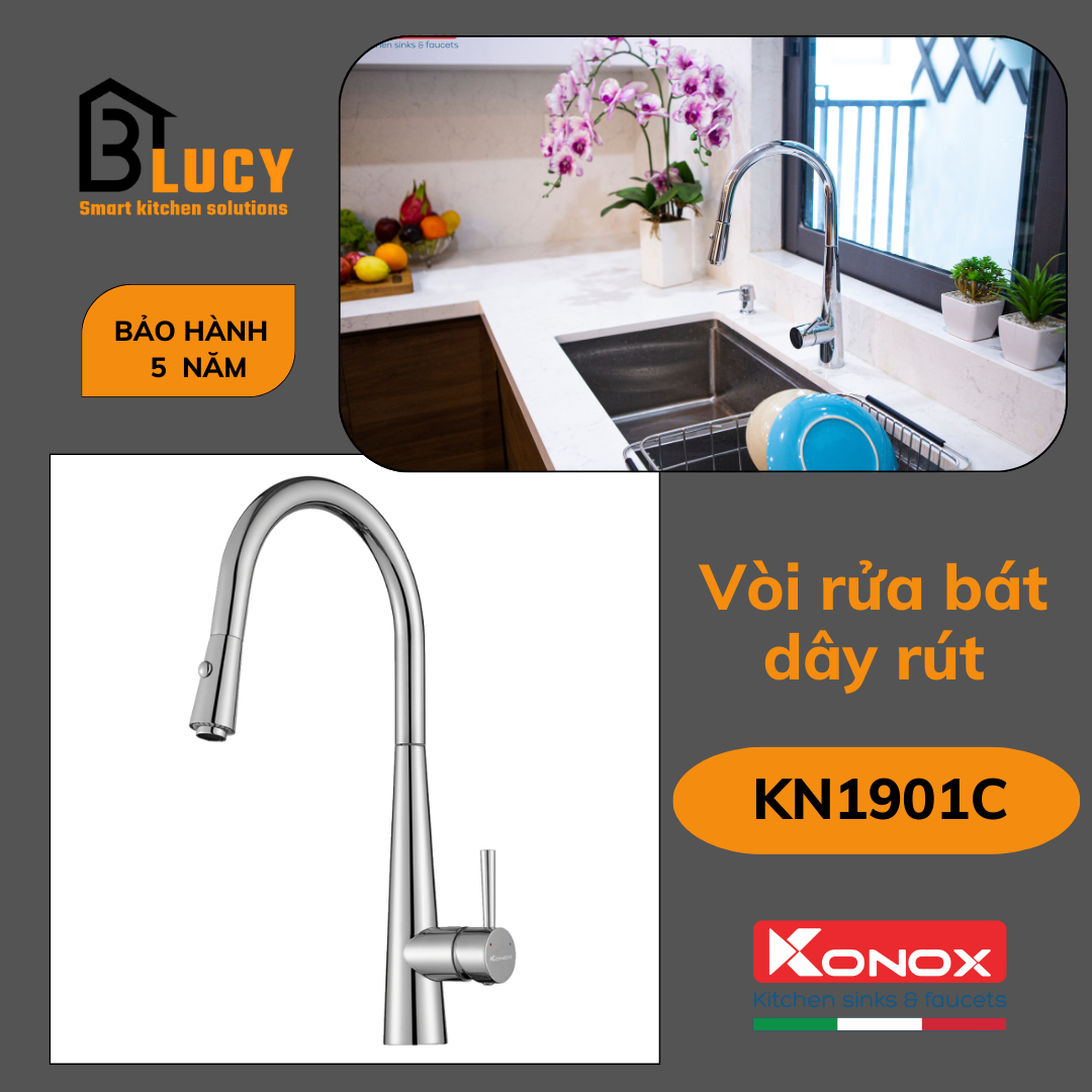 Vòi rửa bát dây rút Konox KN1901C